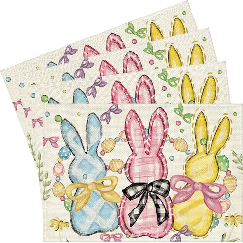 Kalanka-Lot De 4 Sets De Table De Pâques Lapin Bunny Fleurs Eggs Décorations De Napperons De Paques 30*45cm Sets De Tables Easter Lavable Pour Fête De Pâques Printemps Vacances Cuisine (D)
