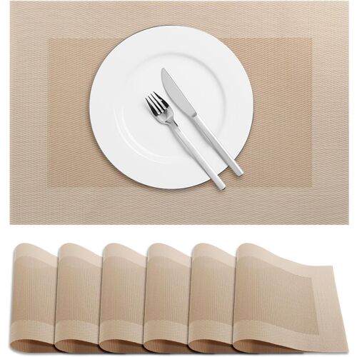 KALANKA-Lot de 6 sets de table pour table ¿ Durable et facile à nettoyer pour salle à manger, cuisine ou décoration d'intérieur ¿ Antidérapants, résistants à la chaleur et élégants (beige)