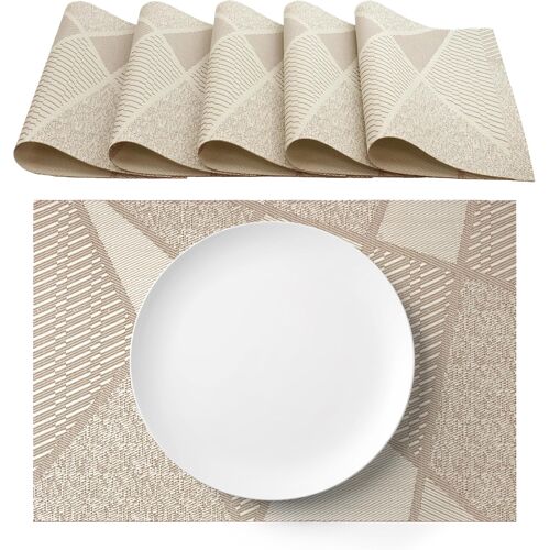 KALANKA-AGYO Lot de 6 Sets de Table américains 30 x 45 cm en PVC lavables antidérapants Beige ¿ élégants Sets de Table Petit déjeuner dîner pour Table Cuisine ou Salon ¿ Mod. 2