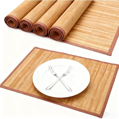 Kalanka-4 Set De Table Bambou Lavable, 45 × 30 Cm Nature, En Bambou, Dessous De Table Résistants À La Chaleur, Lavables, Enroulables, Pour Cuisine, Table À Manger