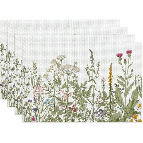 KALANKA-Lot de 4 Sets de Table Lavables, Fleurs Sauvages Vintage Sets de Table Plastique PVC, Résistants à la Chaleur, Antidérapants, 30 x 45 cm, Décoration pour Intérieure, Cuisine, Vacances, Fête