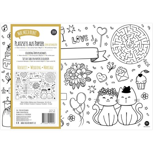 Kalanka-Jeka Lot De 12 Sets De Table À Colorier, Motif : Activités Pour Enfants, Décoration Pour Table De Mariage, Idée Cadeau De Mariage