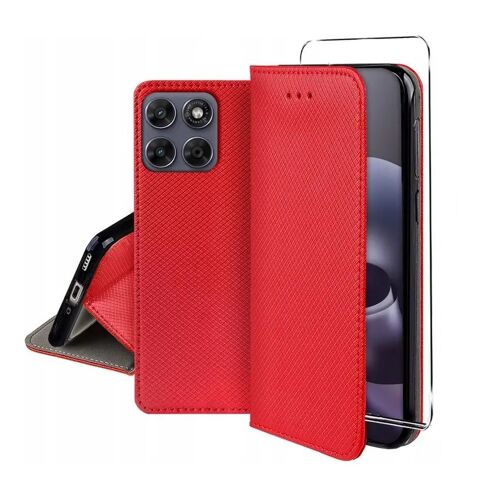 Housse pour Motorola Moto G67 / G77 / G87 5G - etui coque pochette portefeuille + film ecran - ROUGE MAGNET
