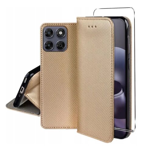 Housse pour Motorola Moto G67 / G77 / G87 5G - etui coque pochette portefeuille + film ecran - OR MAGNET