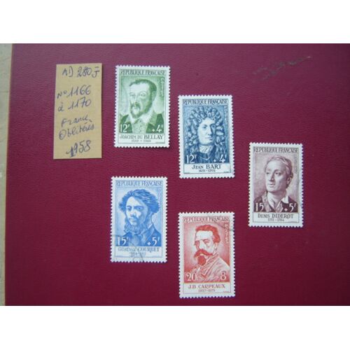 Ad 280 J //Timbres France Oblitérés 1958 * Célébrités N° 1166/1167/1168/1169/1170