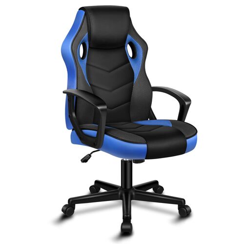 ALFORDSON Chaise de jeu, chaise de course pour ordinateur à dossier moyen, chaise de bureau ergonomique pivotante en cuir PU et tissu pour femmes, hommes et adolescents, Bleu