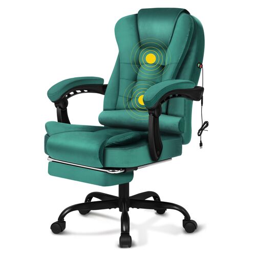 ALFORDSON Chaise de jeu de course, inclinable et réglable en hauteur, chaise de bureau de jeu ergonomique, repose-pieds rembourré, capacité de 180 kg, velours, vert