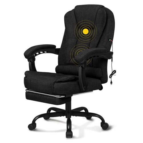 ALFORDSON Chaise de bureau ergonomique avec massage, repose-pieds et inclinaison à 150°, chaise de direction en vérin à gaz SGS, chaise de jeu pivotante pour bureau d'ordinateur, tissu, Noir