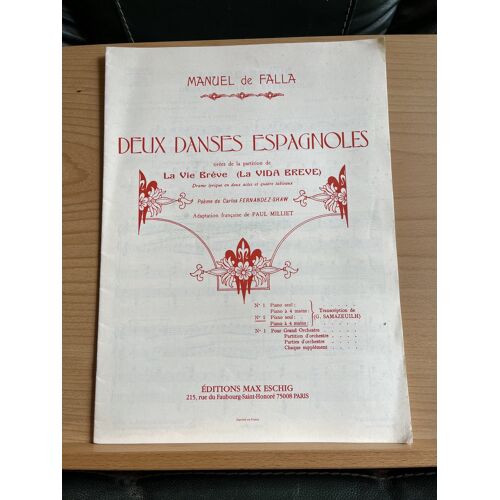 De Falla 2e Danse Espagnole Vie Breve Partition Piano 4 Mains Samazeuilh Eschig