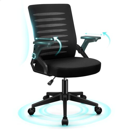 ALFORDSON Chaise de Bureau Ergonomique, Dossier Fixe avec Soutien Lombaire, Siège en Maille Haute Densité, Accoudoirs Relevables, Réglable en Hauteur, Capacité 180kg, Pour Bureau Domicile, Noir