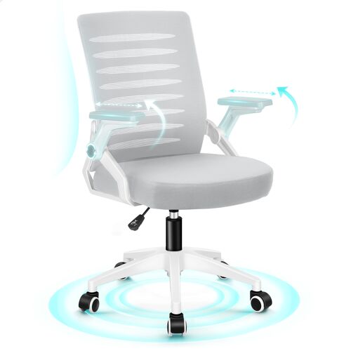 ALFORDSON Chaise de Bureau Ergonomique, Dossier Fixe avec Soutien Lombaire, Siège en Maille Haute Densité, Accoudoirs Relevables, Réglable en Hauteur, Capacité 180kg, Pour Bureau Domicile, Blanc et Gris
