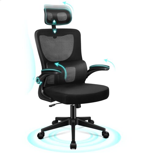 ALFORDSON Siège Professionnel, Soutien Lombaire Auto-Réglable, Tête Amovible, Fonction Inclinable, Base Nylon Renforcée, 180kg pour Travail de Bureau, Noir