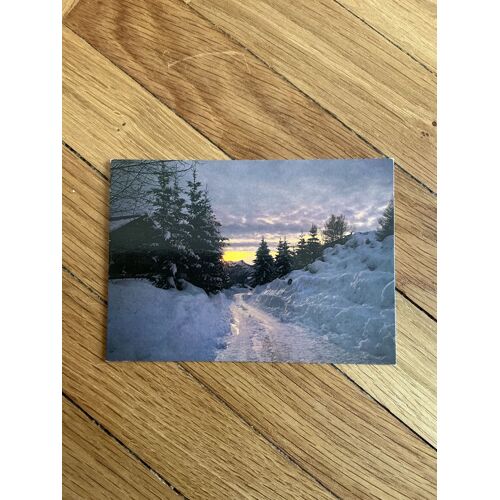 Carte Postale, Neige Et Soleil. Coucher De Soleil Sur Les Monts D’Auvergne.