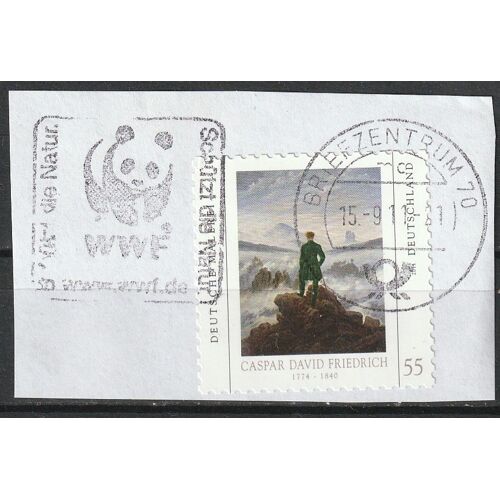 Timbre Allemagne Sur Fragment, Caspar David Friedrich. Avec Belle Oblitération Ronde Briefzentrum Et Flamme W.W.F