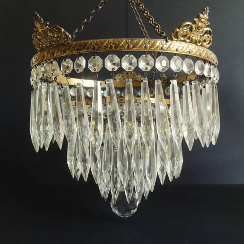Lustre Ancien Français En Cristal - Laiton Et Pampilles Taillées - Fin Du Xixe Siècle.