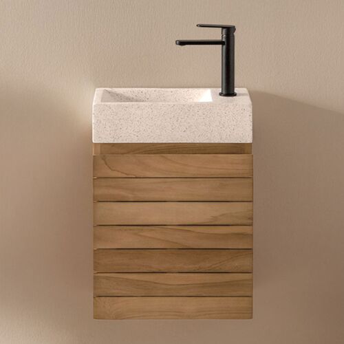Ensemble de meuble de salle de bain suspendu en bois de teck avec lavabo intégré en ciment Napier