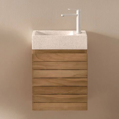 Ensemble de meuble de salle de bain suspendu en bois de teck avec lavabo intégré en ciment Napier