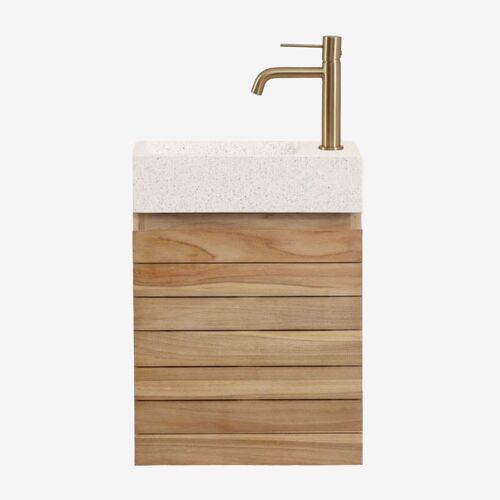Ensemble de meuble de salle de bain suspendu en bois de teck avec lavabo intégré en ciment Napier