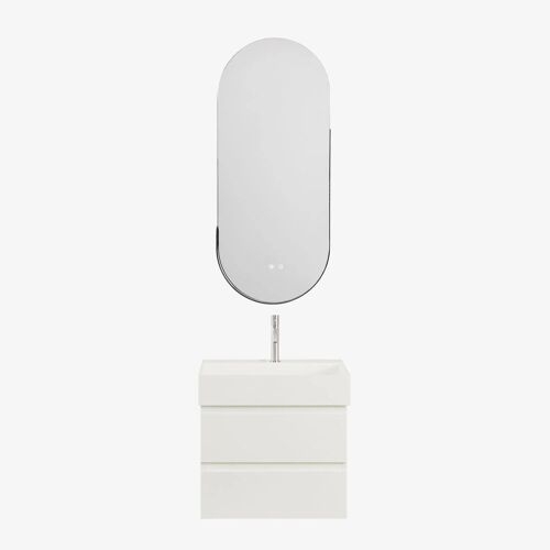 Ensemble de meuble de salle de bain suspendu en bois et placage de frêne avec lavabo intégré Ona