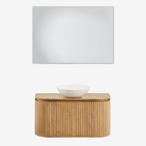 Ensemble de meuble de salle de bain suspendu en bois de manguier Analis