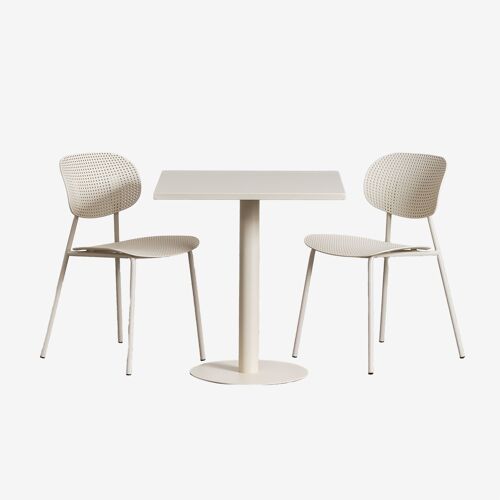 Ensemble Table Carrée 70x70 Cm Mizzi Et 2 Chaises De Jardin En Polypropylène Et Fer Tupah Tapioca Beige
