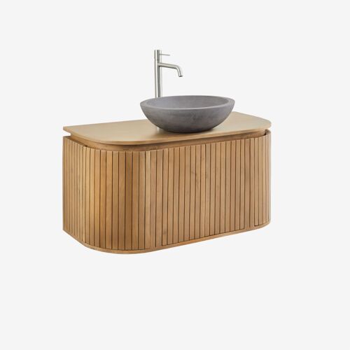 Ensemble de meuble de salle de bain suspendu en bois de manguier Analis
