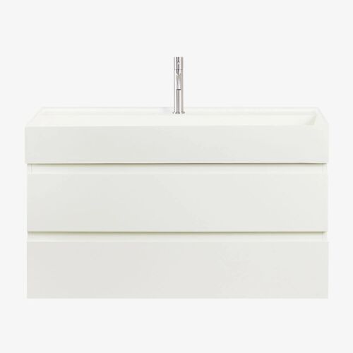 Ensemble de meuble de salle de bain suspendu en bois et placage de frêne avec lavabo intégré Ona