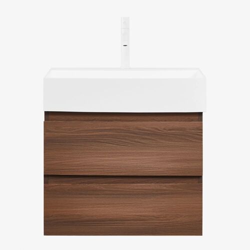 Ensemble de meuble de salle de bain suspendu en bois et placage de frêne avec lavabo intégré Ona