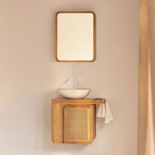 Ensemble de meuble de salle de bain suspendu en bois de teck Georgy