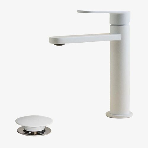 Ensemble de robinet de lavabo en laiton Alameda et robinet de vidange de lavabo Click-Clack en acier inoxydable et laiton Orveta Blanc ¿20 cm