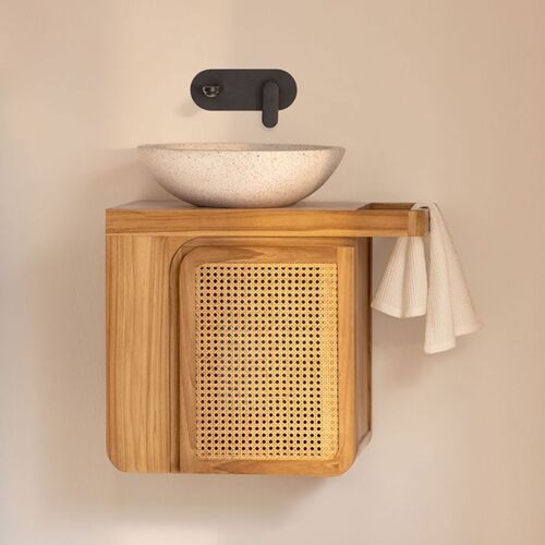 Ensemble de meuble de salle de bain suspendu en bois de teck Georgy
