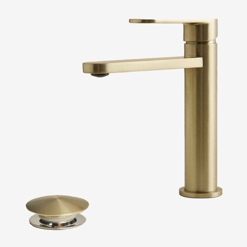 Ensemble de robinet de lavabo en laiton Alameda et robinet de vidange de lavabo Click-Clack en acier inoxydable et laiton Orveta Or brossé ¿20 cm