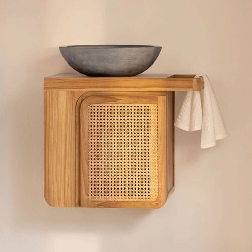 Ensemble de meuble de salle de bain suspendu en bois de teck Georgy