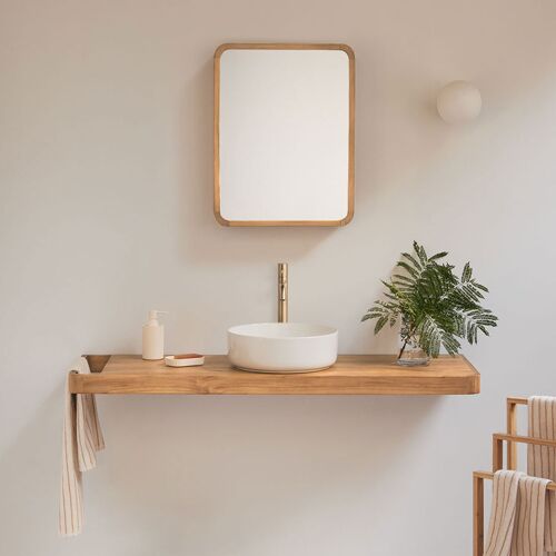 Ensemble meuble de salle de bain suspendu 130x45 cm en bois de teck Neill