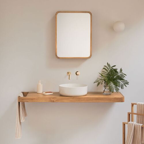 Ensemble meuble de salle de bain suspendu 130x45 cm en bois de teck Neill