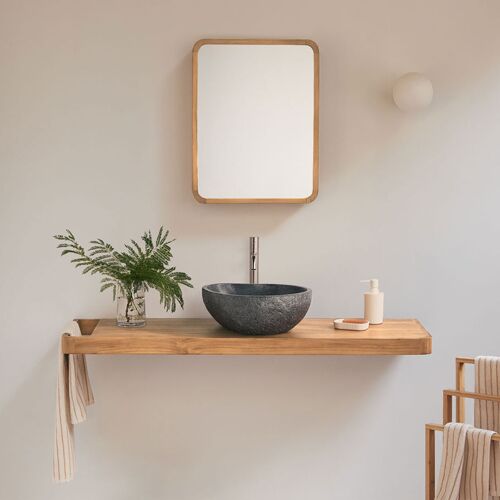 Ensemble meuble de salle de bain suspendu 130x45 cm en bois de teck Neill