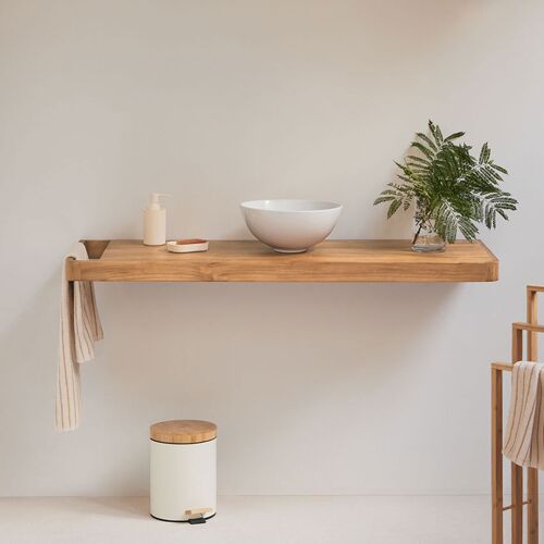 Ensemble meuble de salle de bain suspendu 130x45 cm en bois de teck Neill