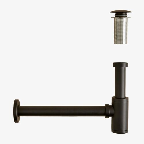 Ensemble de siphon d'évier et robinet de vidange Bibur en inox pour évier Orveta type Click-Clack Noir Mate