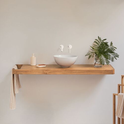 Ensemble meuble de salle de bain suspendu 130x45 cm en bois de teck Neill