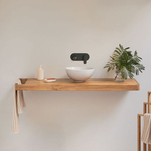 Ensemble meuble de salle de bain suspendu 130x45 cm en bois de teck Neill
