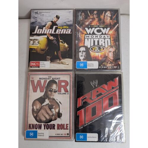 Pack 4 Dvd Wwe John Cena My Life/Monday Night War/Raw 100/Wcw