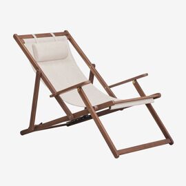 Pack De 2 Chaises Longues Pliantes En Bois D'acacia Avec Coussin Rondonia Beige Clair