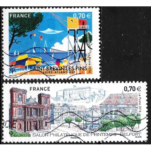 France2016, Beaux Timbres Yvert 5041, Salon Philatélique De Belfort Et 5047, Saint Brévin Les Pins, Oblitérés, Tbe.