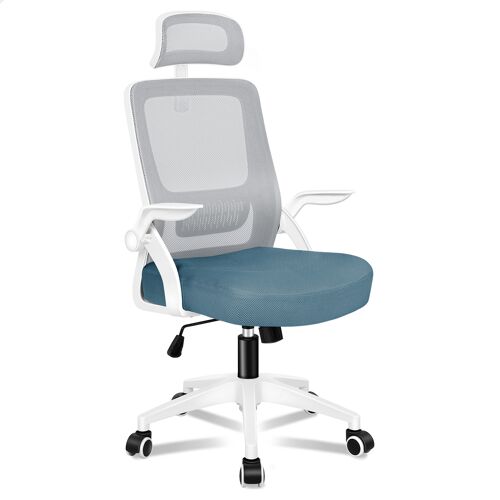 ALFORDSON Chaise de Bureau avec Support Lombaire Pour Bureau à Domicile, Chaises D'ordinateur en Maille avec Appui-Tête, Accoudoir Rabattable, Chaise de Bureau Pivotante Inclinable, Bleu et Gris