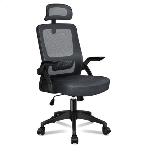 ALFORDSON Chaise de Bureau avec Support Lombaire Pour Bureau à Domicile, Chaises D'ordinateur en Maille avec Appui-Tête, Accoudoir Rabattable, Chaise de Bureau Pivotante Inclinable, Gris Foncé