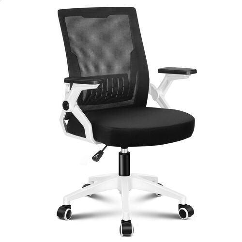 ALFORDSON Chaise de Bureau Ergonomique, Dossier Fixe avec Soutien Lombaire, Siège en Maille Haute Densité, Accoudoirs Relevables, Réglable en Hauteur, Capacité 180kg, Pour Bureau Domicile, Blanc et Noir