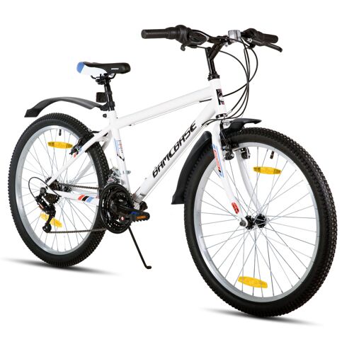 Hiland Vtt 26 Pouces Pour Adultes, 18 Vitesses Vélo Pour Adolescents Avec Double Frein V-Brake, Cadre Acier Haut Carbone, Vtt Pour Femmes, Hommes - Blanc