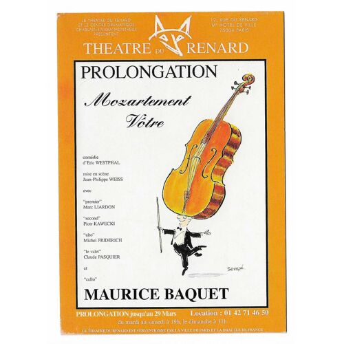 Carte Postale Theatre Du Renard , Prolongation , Mozartement Votre , Maurice Baquet
