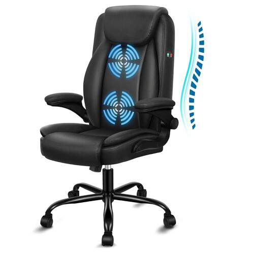 ALFORDSON Chaise de bureau Fauteuil de direction en cuir PU Capacité de charge de 150 kg Siège de exécutif avec dossier haut et siège large fauteuil pivotant, Noir