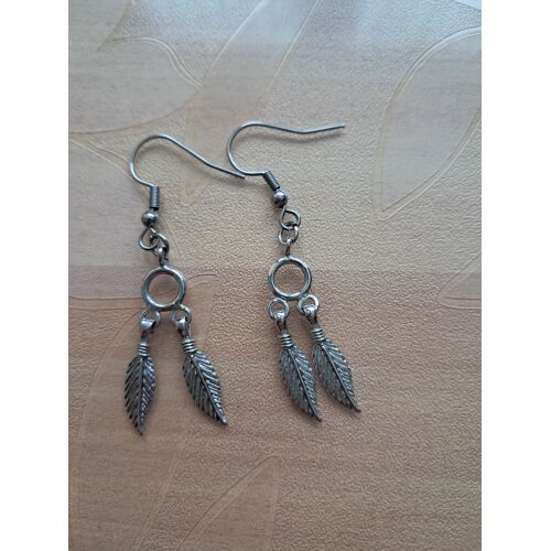 Boucles D'Oreilles Argenté 2 Plumes